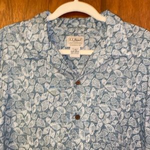 L.L.Bean Cotton Traditional Fit Seashell Hawaiian Button Down Shirt-Sz Large